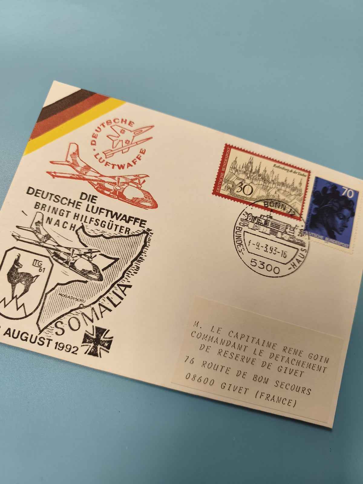 Ancienne enveloppe airmail Allemagne Luftwaffe oblitérée philatélie 1992