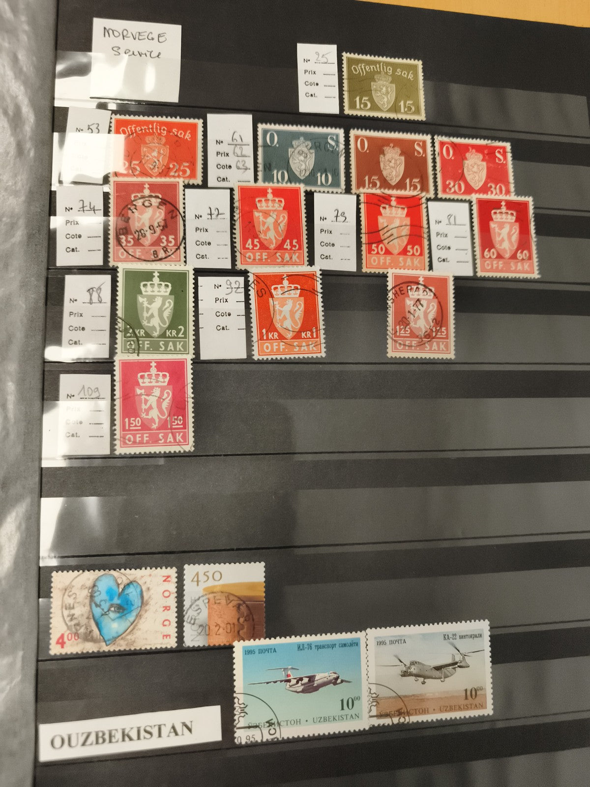Timbres Norvège Offentlig Sak service oblitérés + Ouzbékistan avions