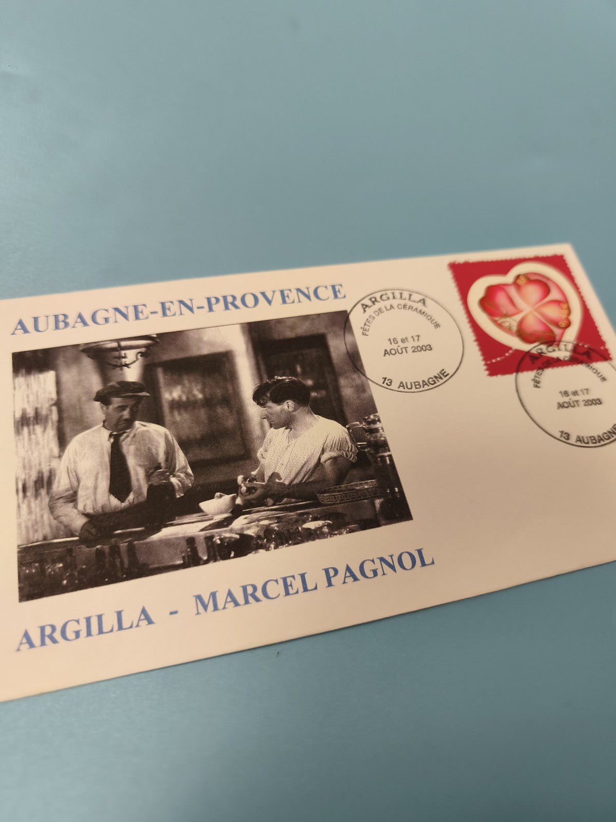 Enveloppe FDC Aubagne Argilla Marcel Pagnol timbre c?ur 2003 philatélie