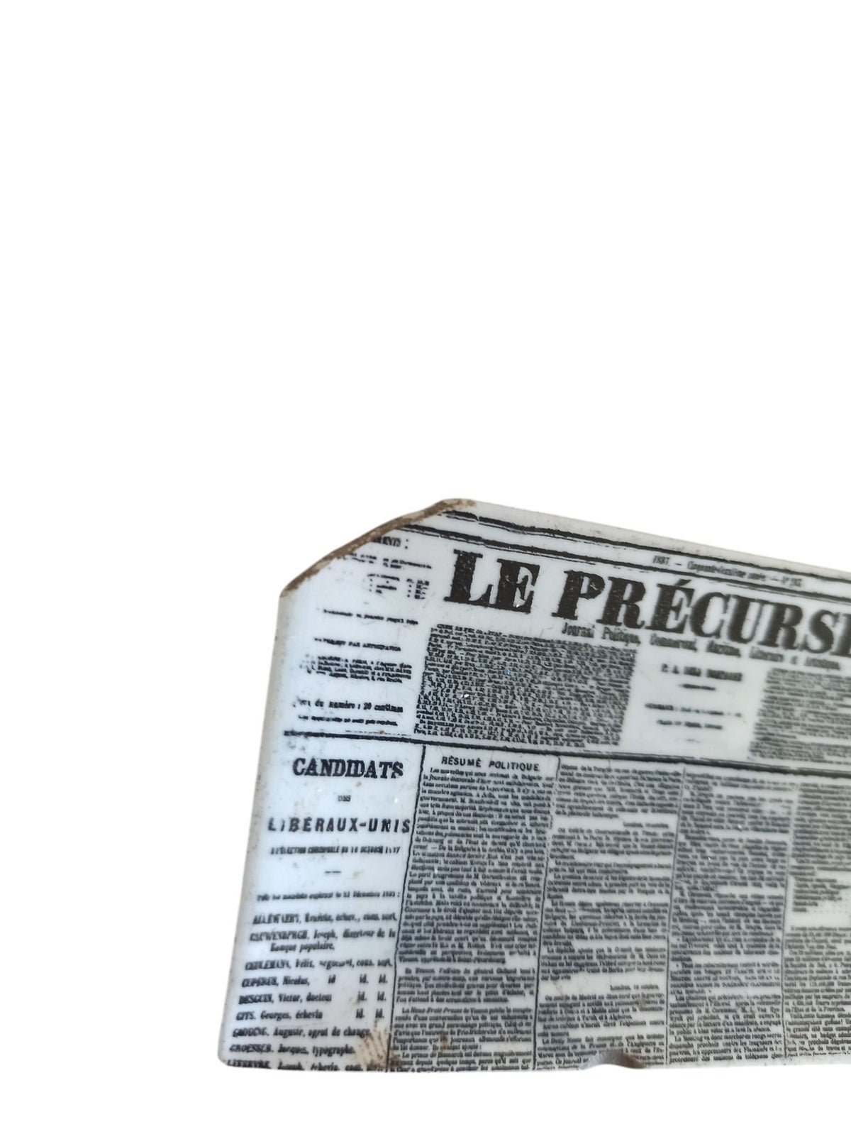 Plateau publicitaire vintage LE PRÉCURSEUR décor journal, à restaurer, déco rétr