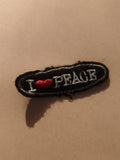 Écusson brodé vintage I Love Peace patch thermocollant noir rouge blanc