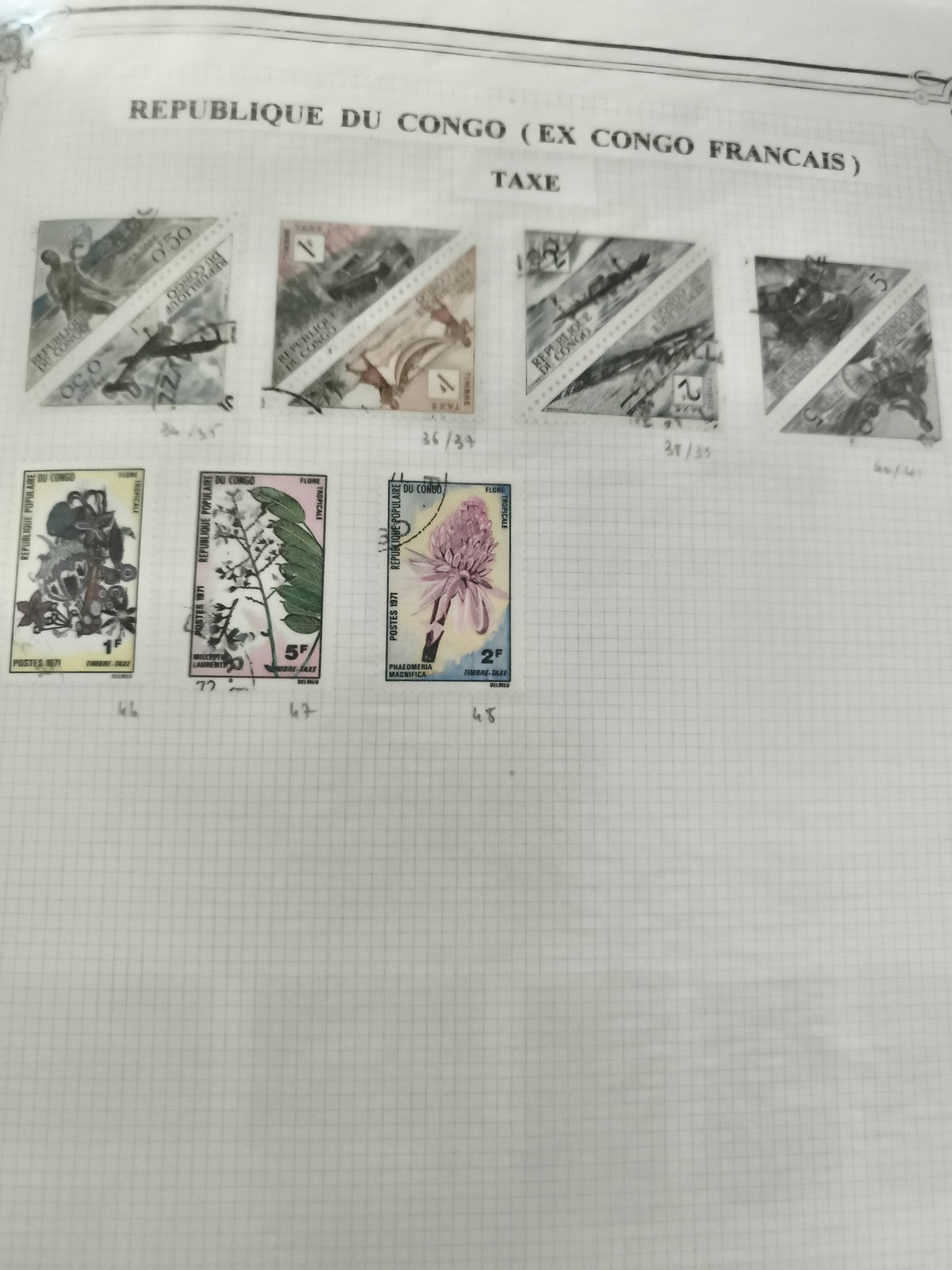 Timbres République du Congo taxe et flore oblitérés et neufs philatélie