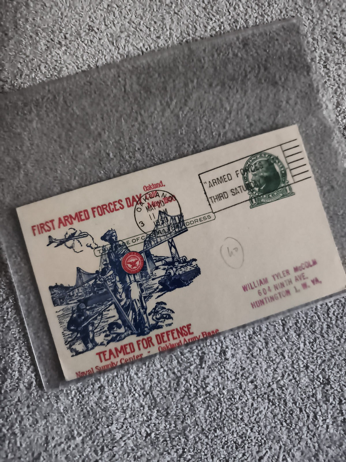 Lettre commémorative Armed Forces Day USA, cachet Oakland, illustration militair