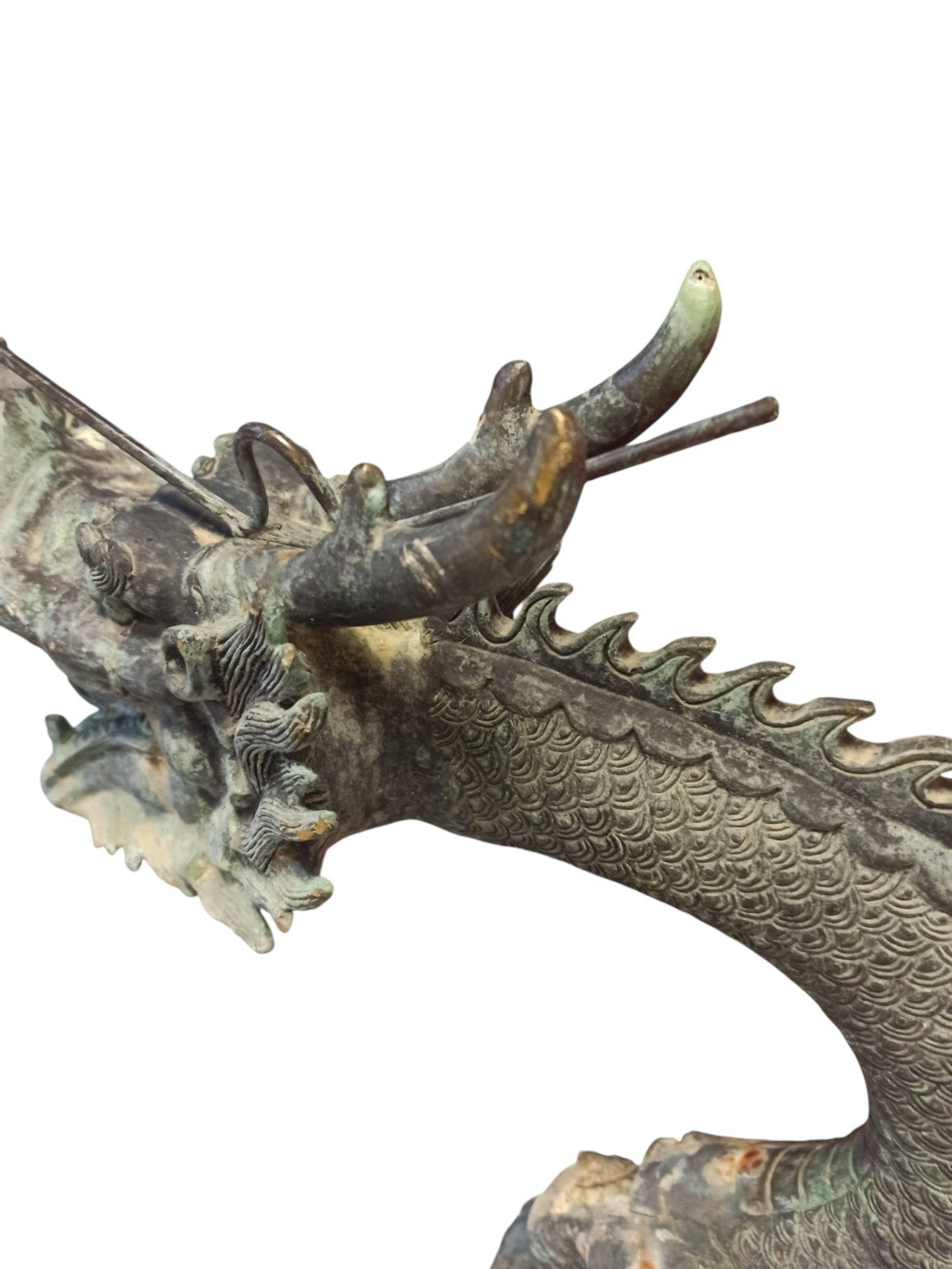 Statue dragon chinois bronze patine verte sculpture XIXe déco orientale Feng Shu