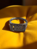 Bague vintage fantaisie motif géométrique rétro, taille 58, anneau large