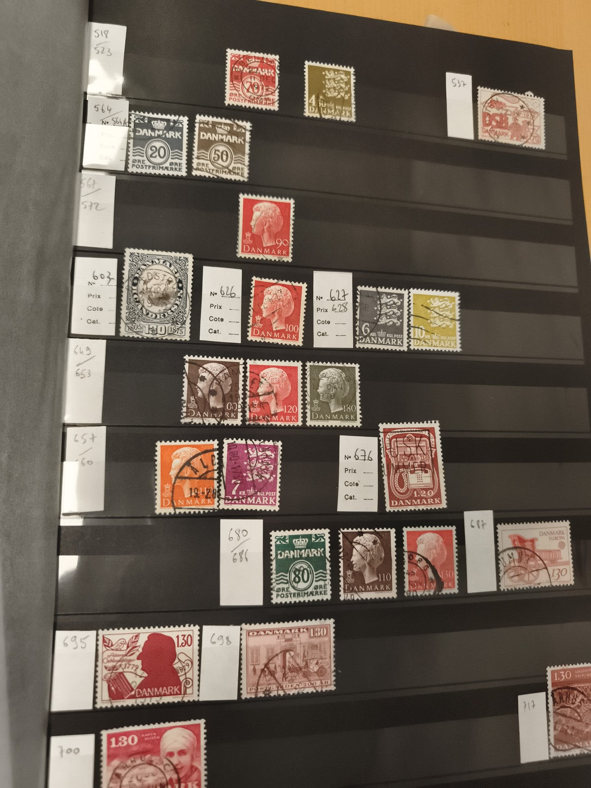 Timbres DANEMARK anciens oblitérés, lot varié couleurs, philatélie scandinave