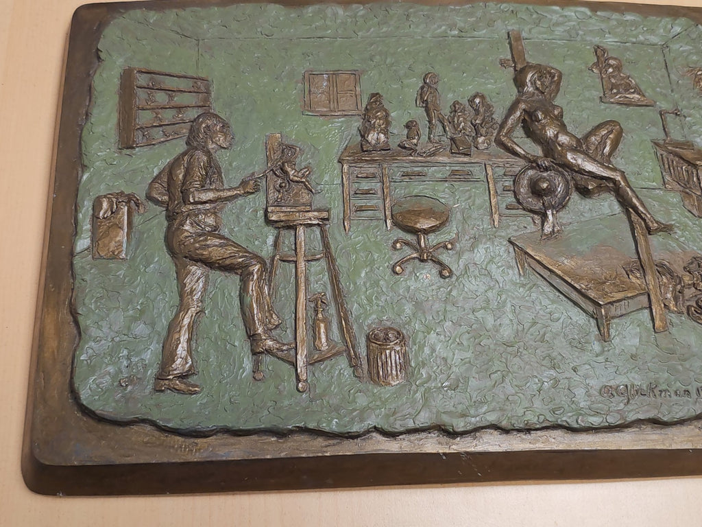 Plaque vintage signée A. Glickman 1995 numérotée 17/100, grande sculpture ancien