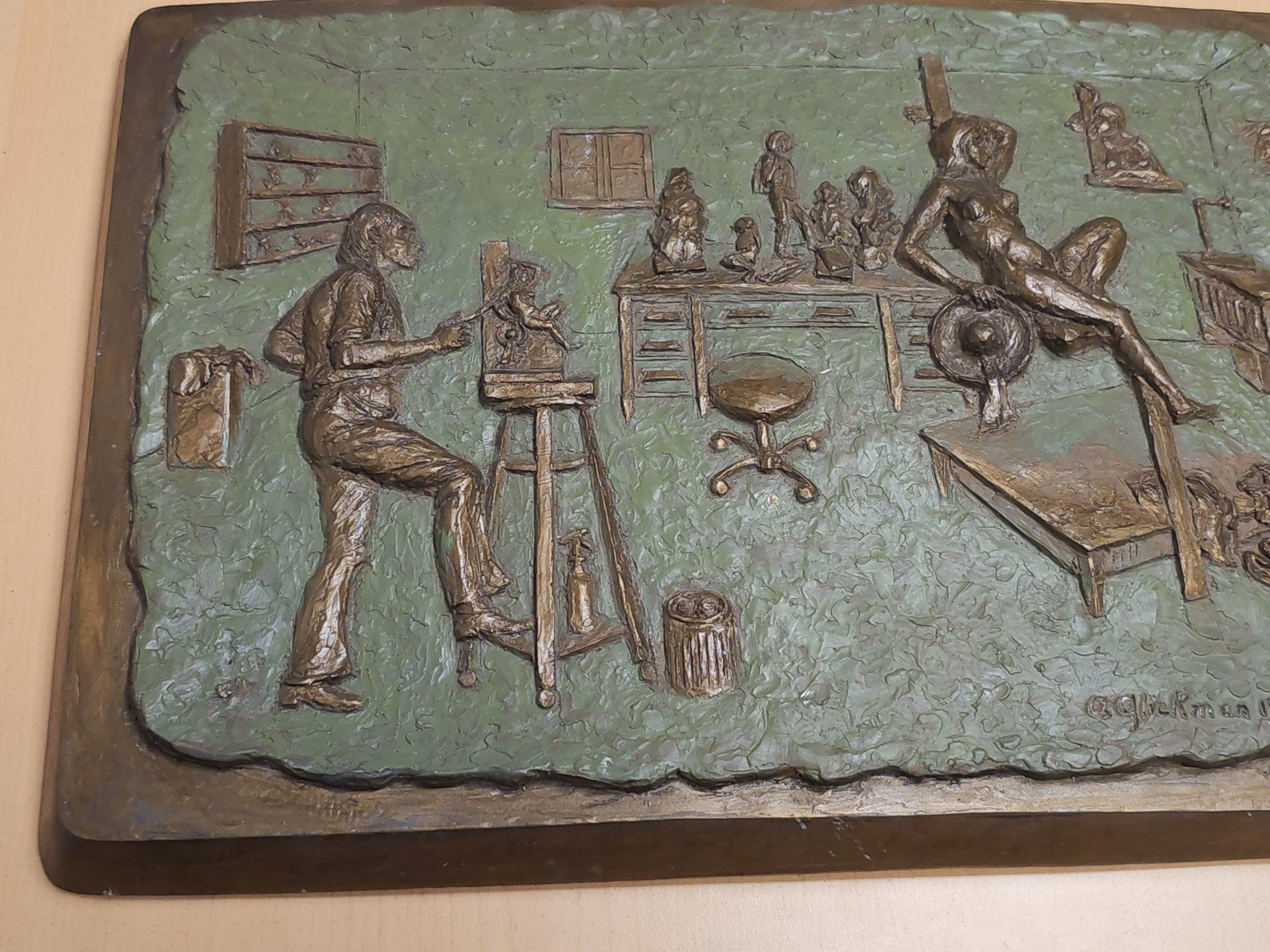 Plaque vintage signée A. Glickman 1995 numérotée 17/100, grande sculpture ancien