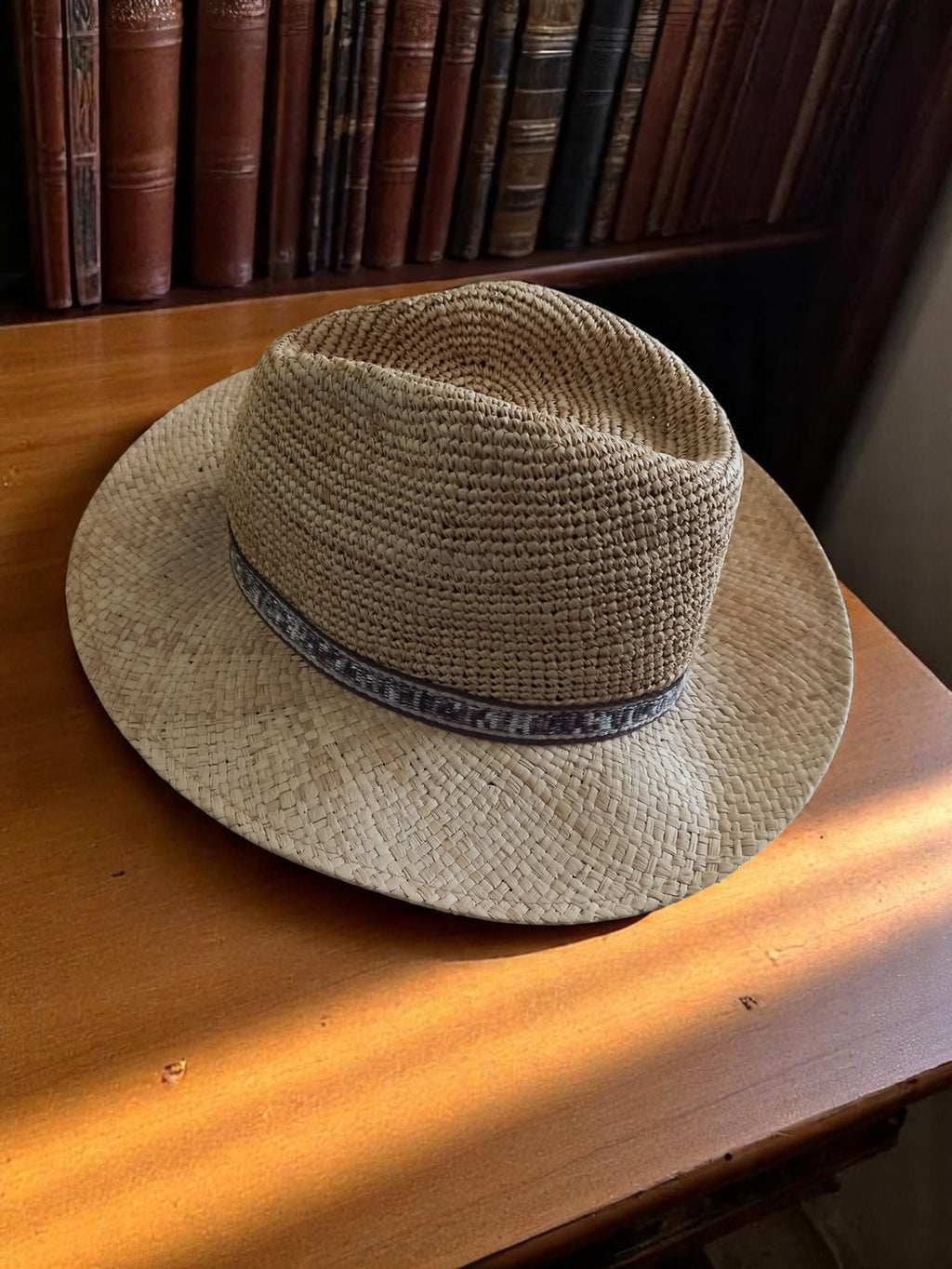 Chapeau homme vintage paille La Chapellerie neuf deadstock ruban motif