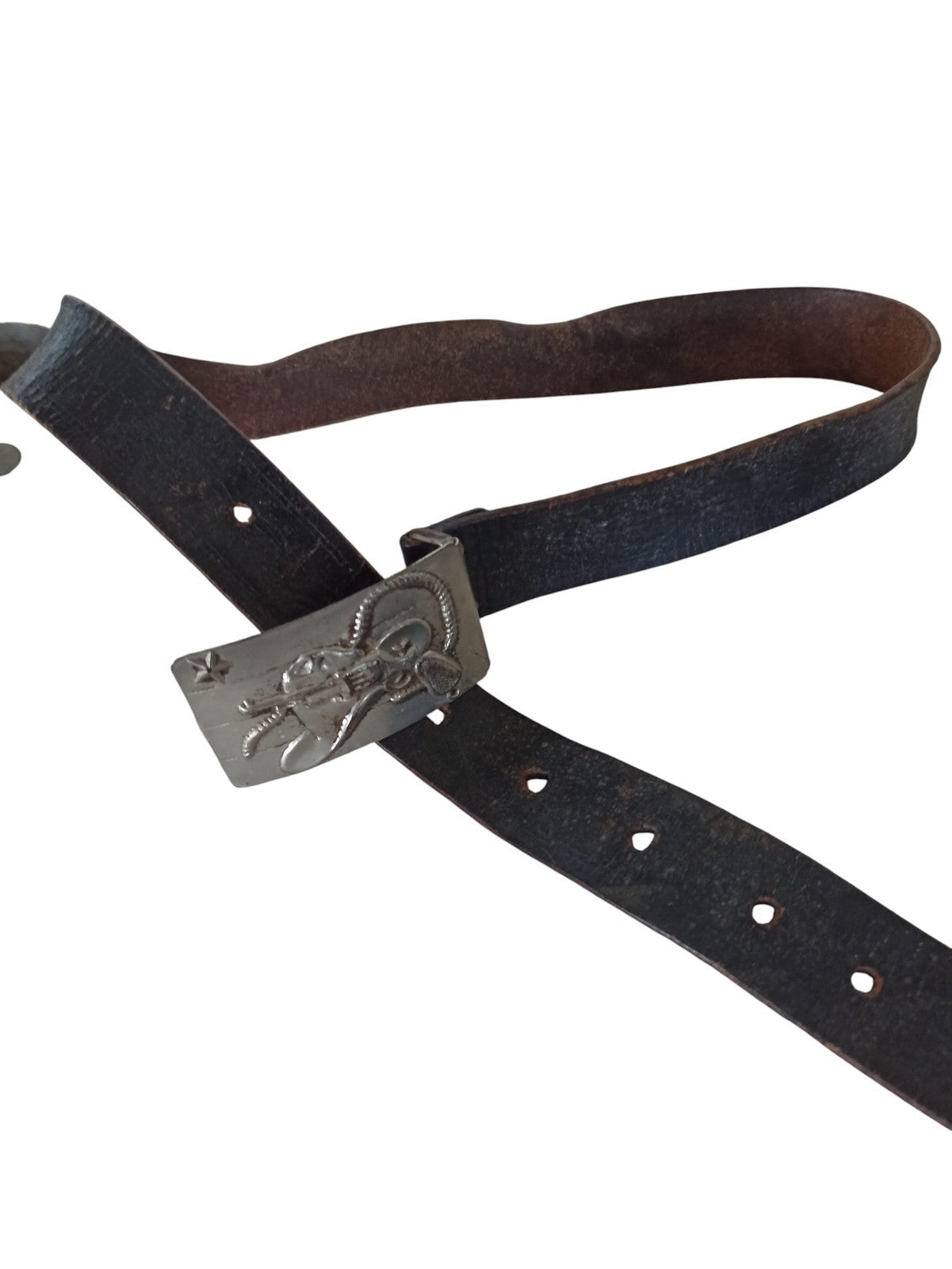 Ceinture vintage en cuir USA boucle métal étoile western rodéo ancien