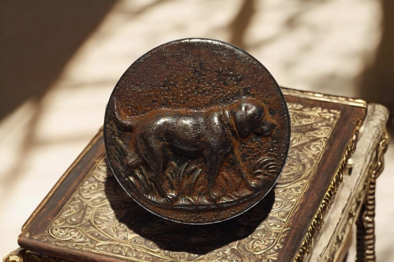 Bouton uniforme chasse XIXe siècle décor chien relief ancien rare