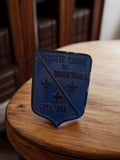 Plaque métal ancienne Société Canine Bourbonnais bleu vintage déco chien