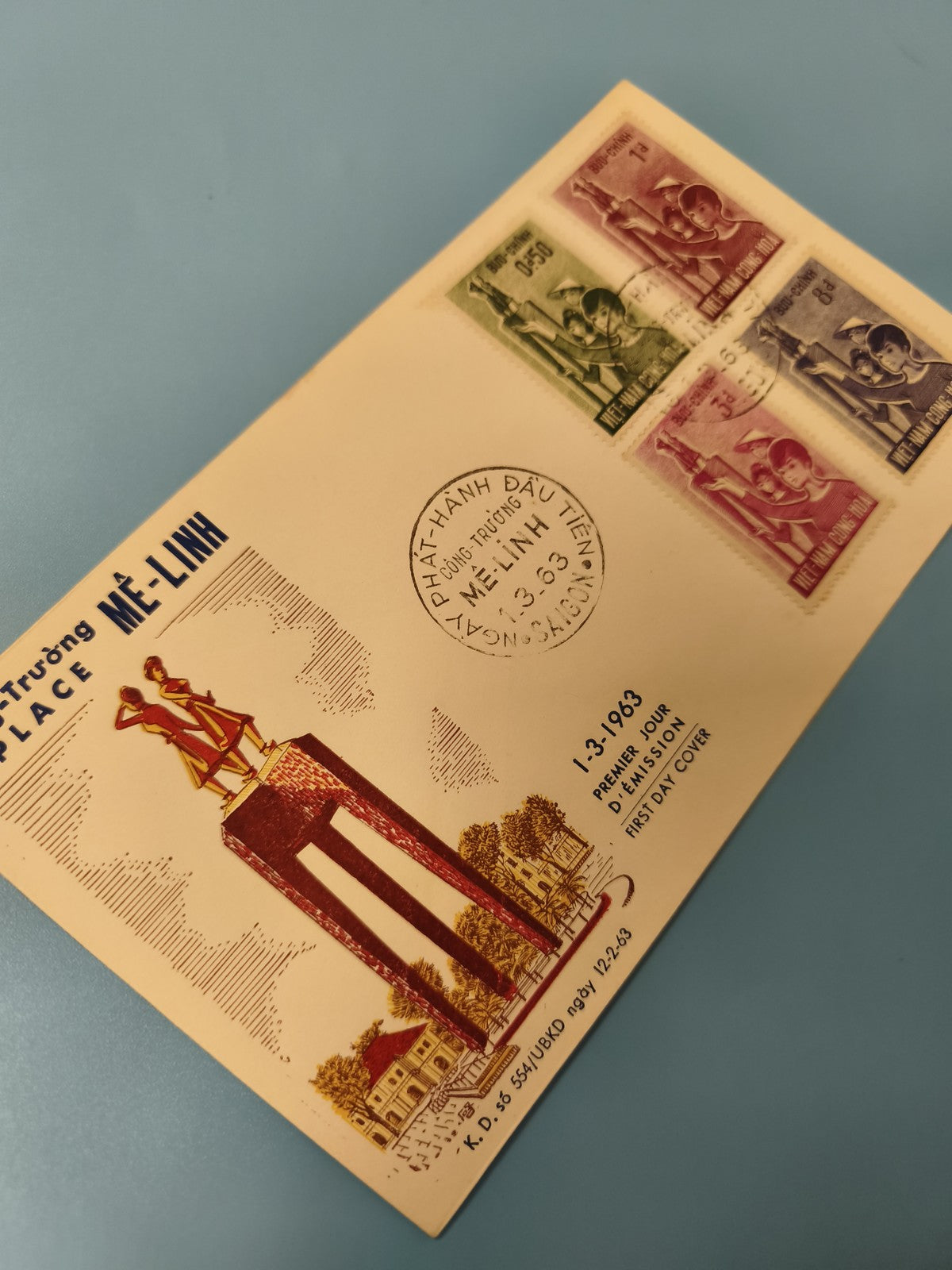 Ancienne enveloppe FDC Vietnam 1963, timbres illustrés, premier jour