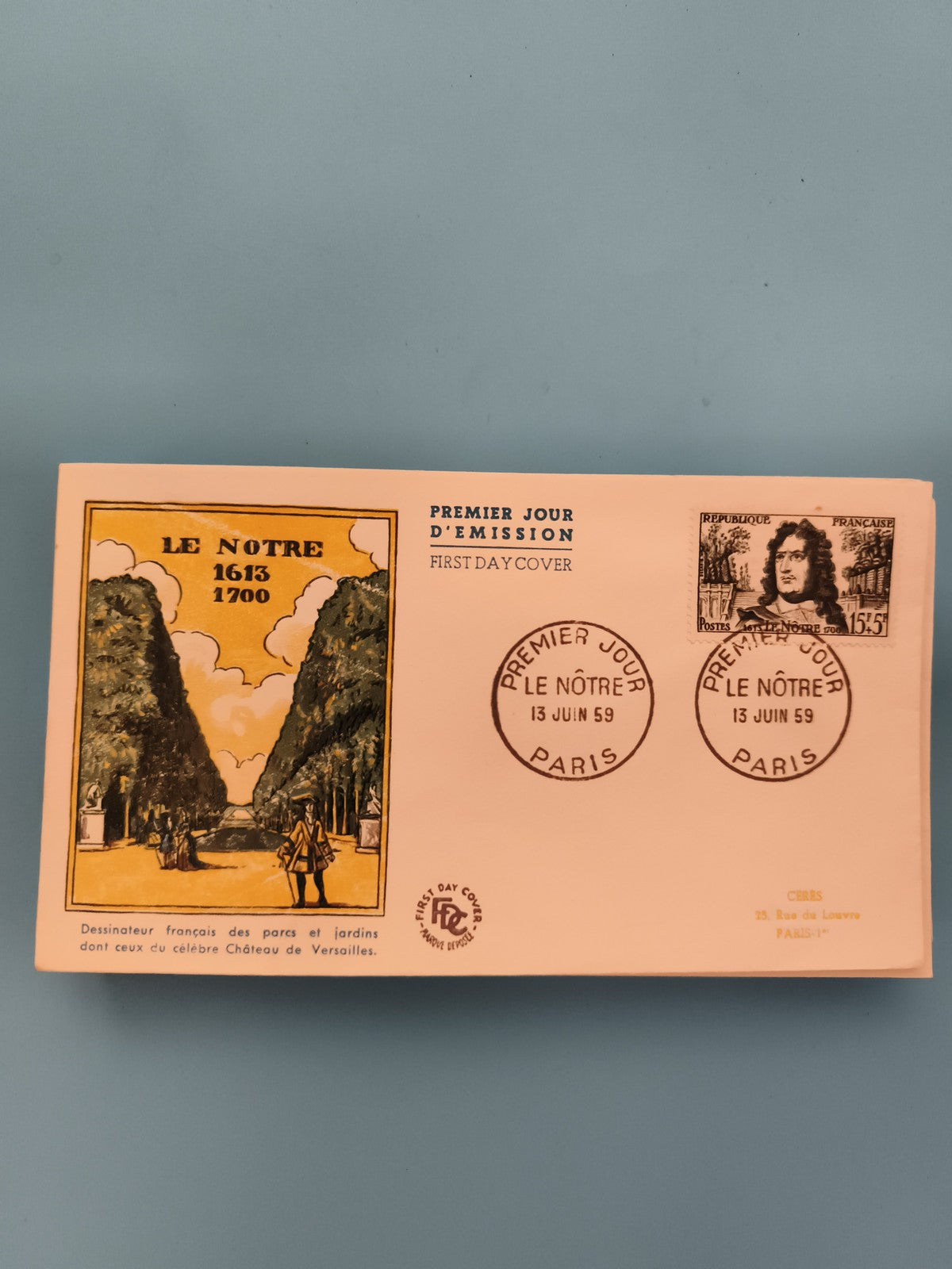Lettre Premier Jour Le Nôtre 1959 Paris FDC timbre illustré philatélie