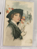 Carte postale ancienne femme élégante chapeau automne cheval CPA vintage