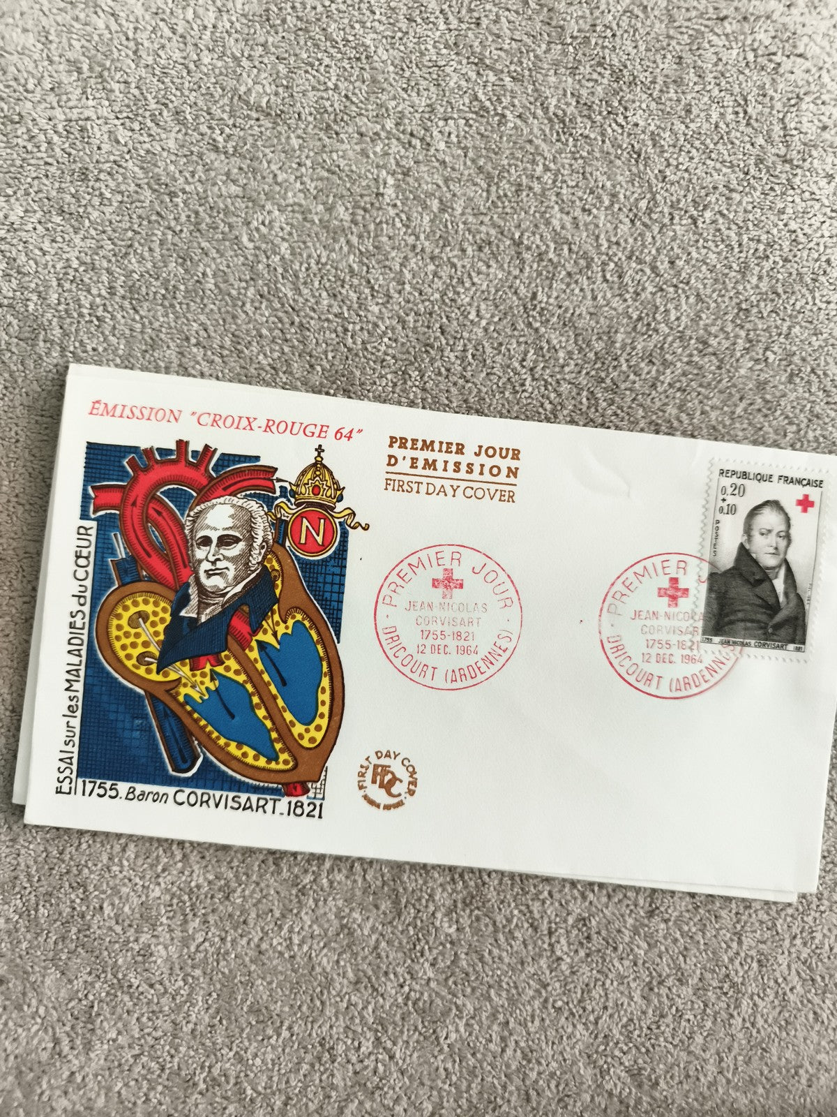 Lettre Premier Jour Croix-Rouge 1964 Corvisart FDC timbre 0,20+0,10 France