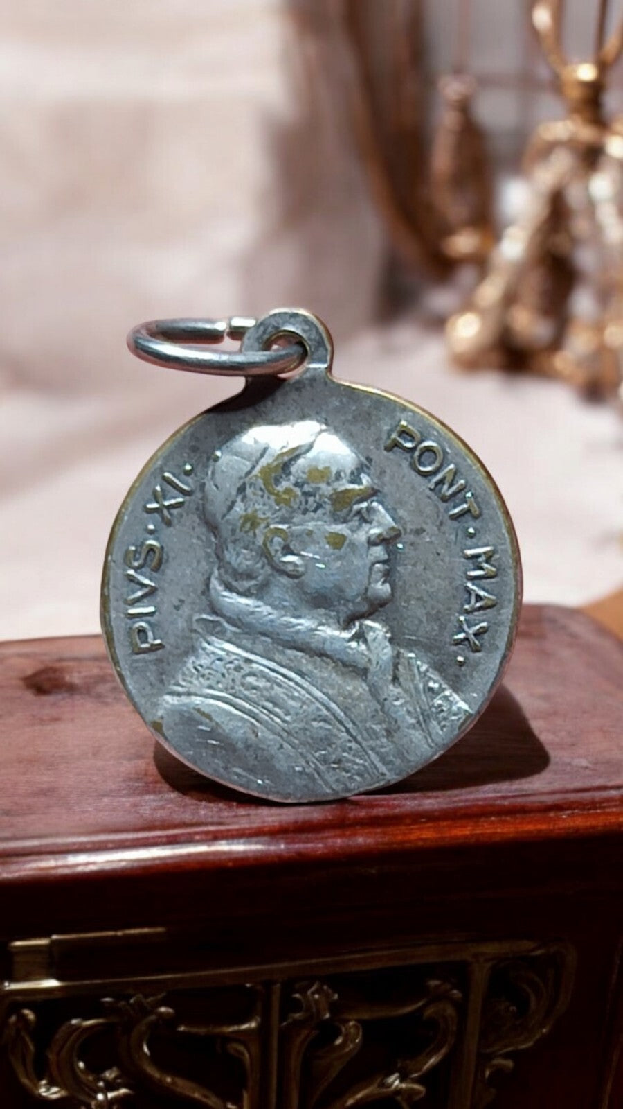 Médaille religieuse ancienne Pius XI Pont Max, vintage, rare, métal argenté