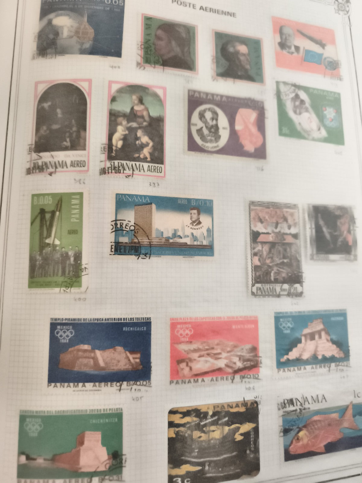 Timbres anciens Panama Aereo oblitérés lot thématique art sport architecture