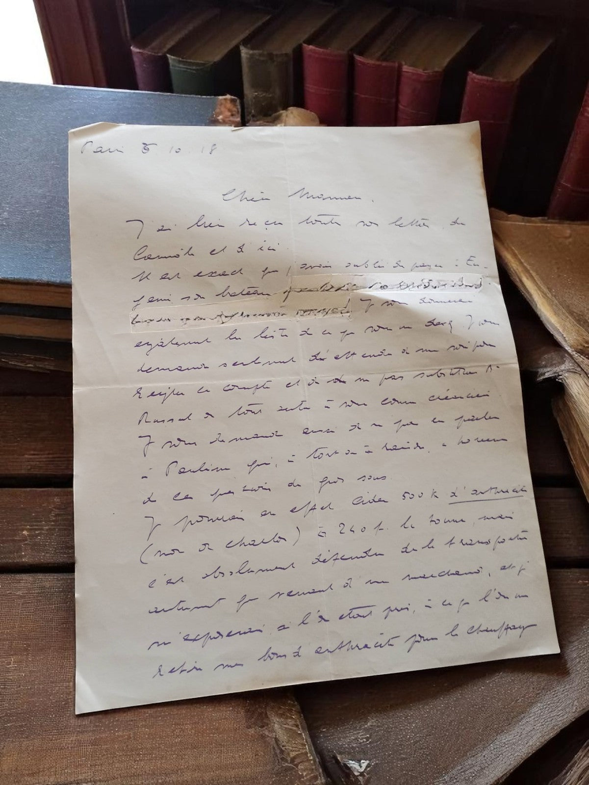Lettre manuscrite ancienne 1918 Paris – Correspondance intime, mémoire époque