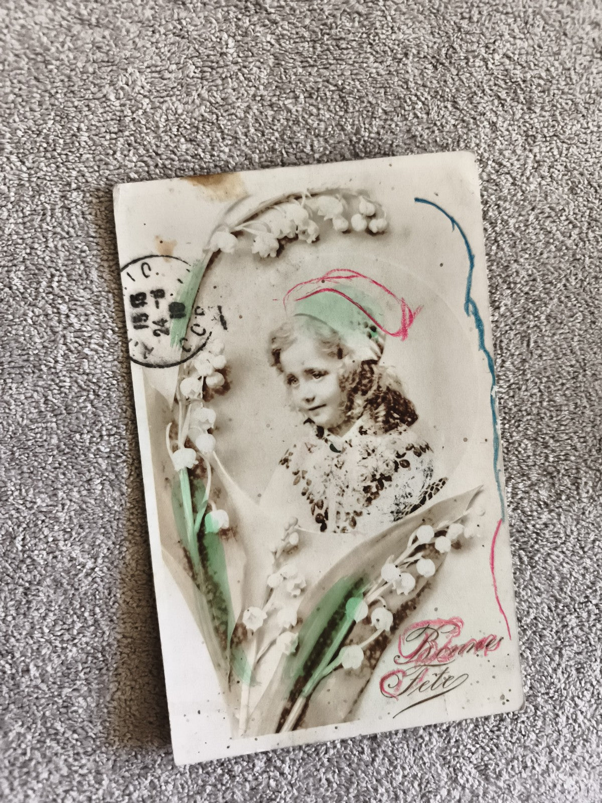 CPA Bonne Fête muguet portrait enfant carte postale ancienne