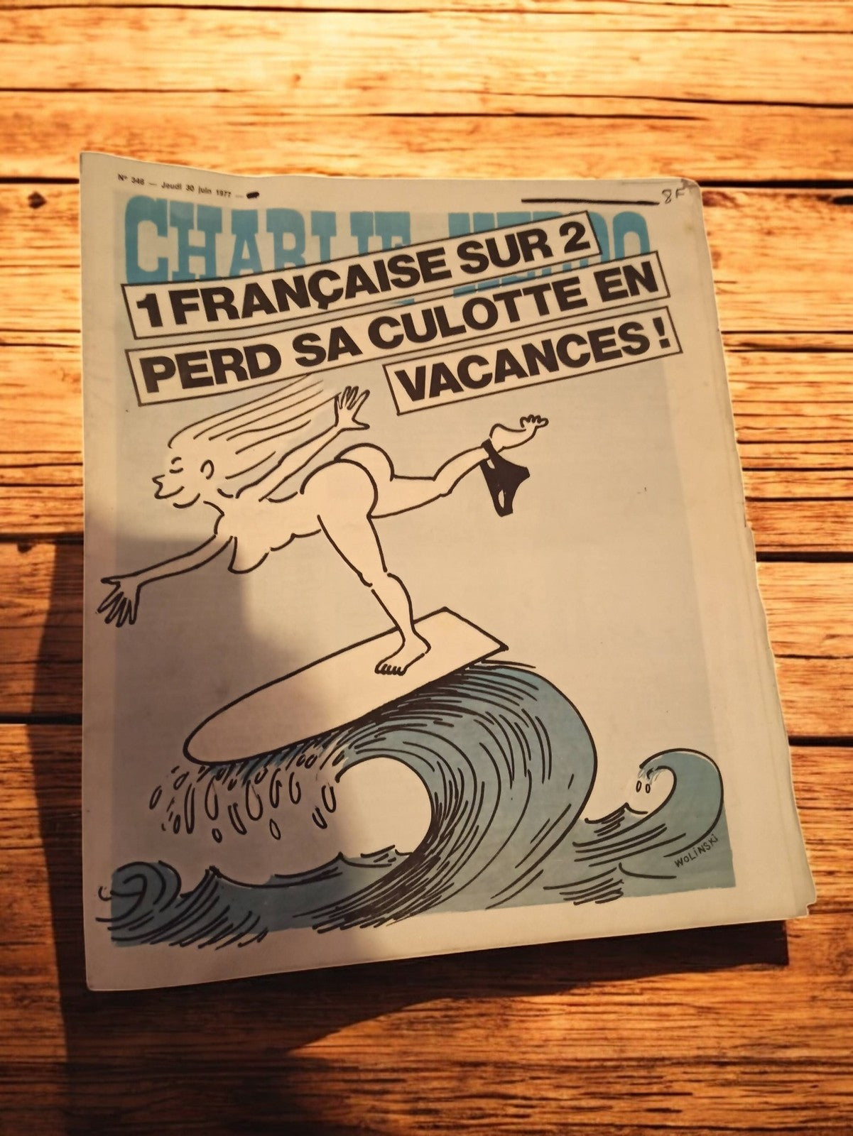 Magazine Charlie Hebdo vintage 1977, n°348, couverture Wolinski, années 70