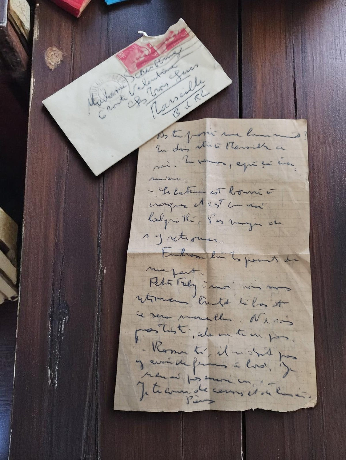 Lettre manuscrite ancienne Marseille-Italie + enveloppe écriture vintage