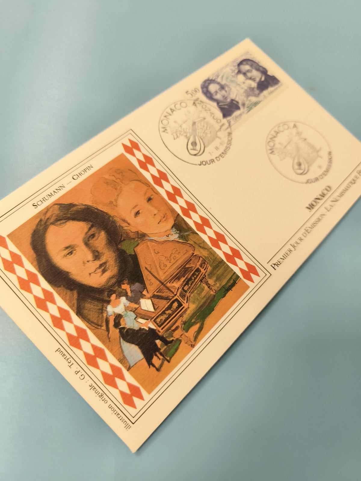 Enveloppe FDC Monaco Schumann-Chopin, timbre illustré, oblitération premier jour