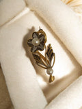 Broche fleur vintage émaillée dorée perle, bijou rétro ancien fantaisie