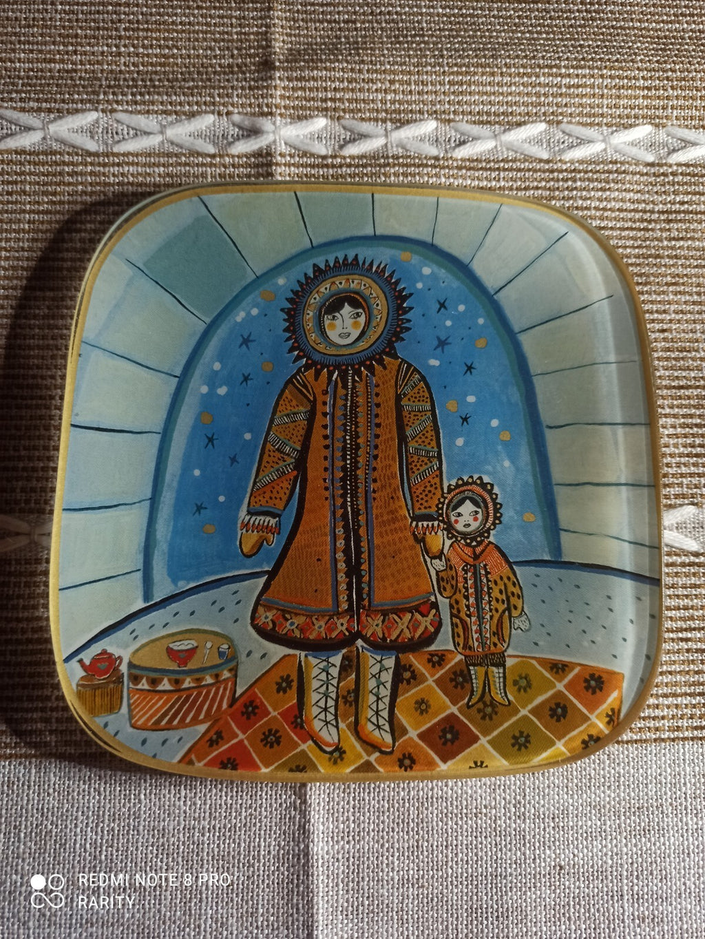 Assiette décorative Fragonard motif esquimau hiver modèle déposé carré