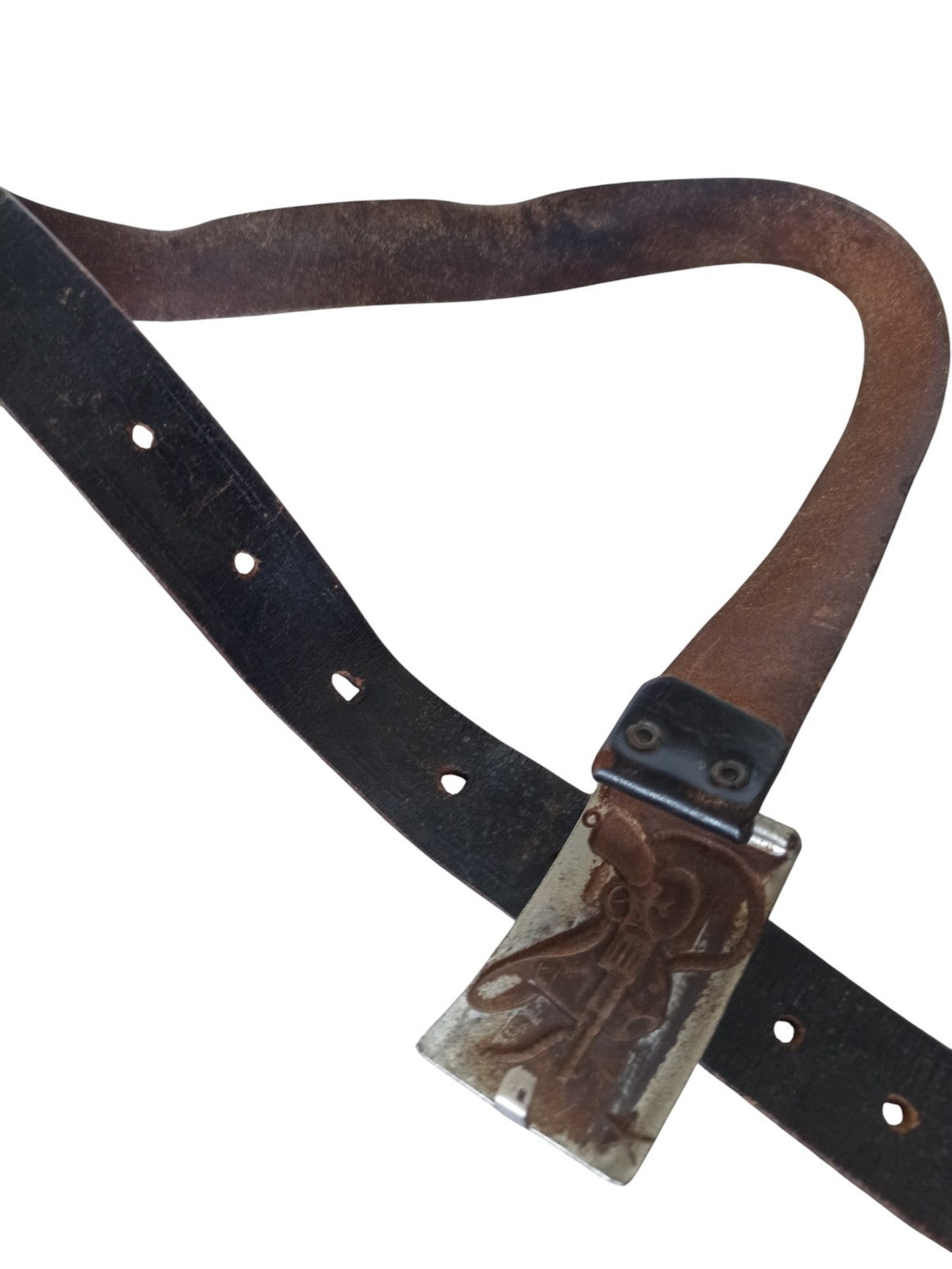 Ceinture vintage en cuir USA boucle métal étoile western rodéo ancien