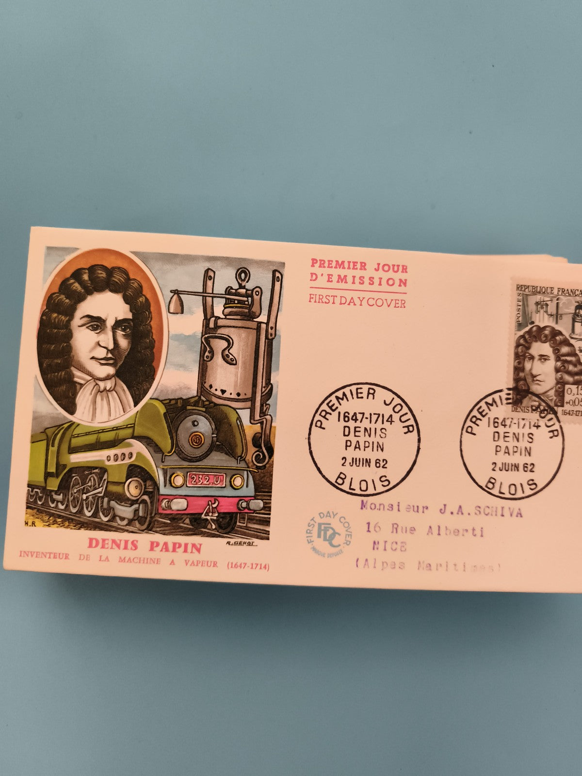 Lettre Premier Jour Denis Papin 1962 FDC – Machine à vapeur, timbre France