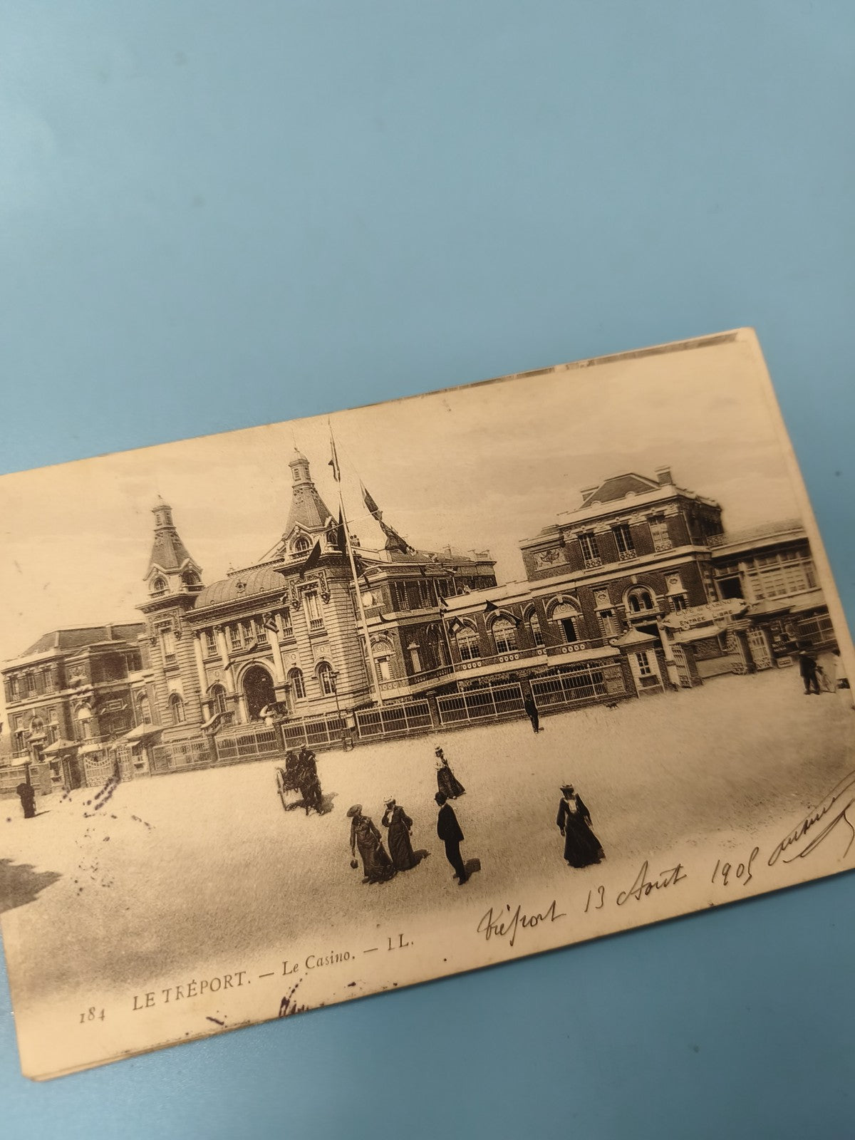 Ancienne carte postale animée Le Tréport Casino 1908, vintage architecture