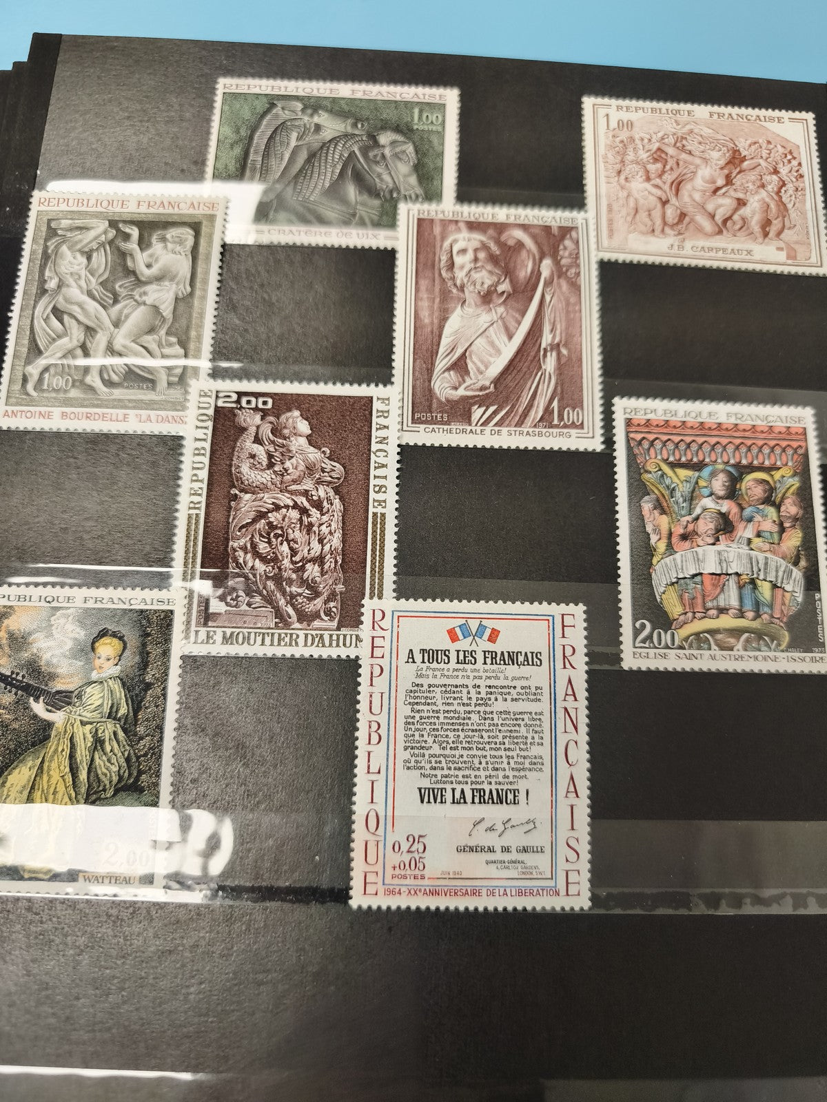 Lot anciens timbres oblitérés France, thèmes art et patrimoine, collection phila