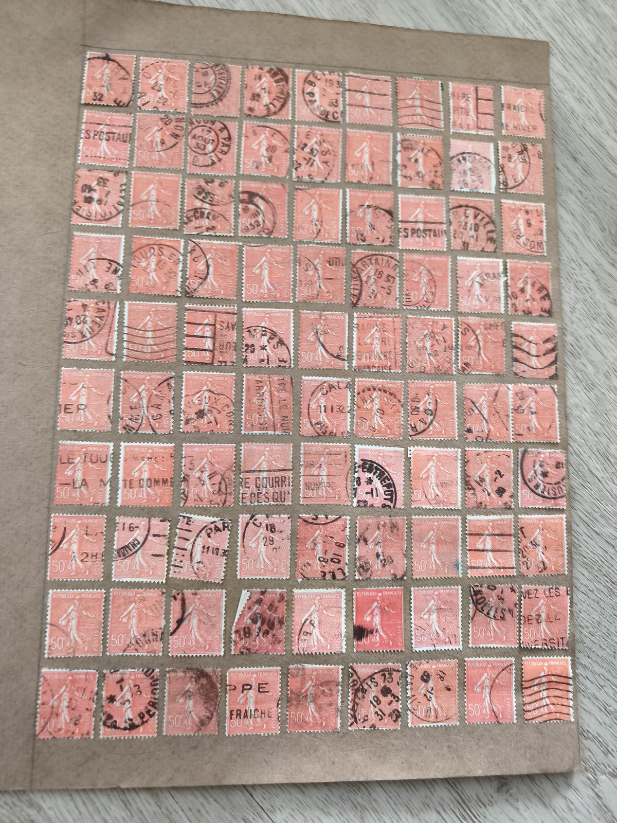 Gros lot timbres anciens Marianne 50c orange oblitérés philatélie étude France