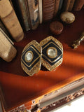 Boucles d’oreilles vintage fantaisie noir doré géométriques années 80 rétro