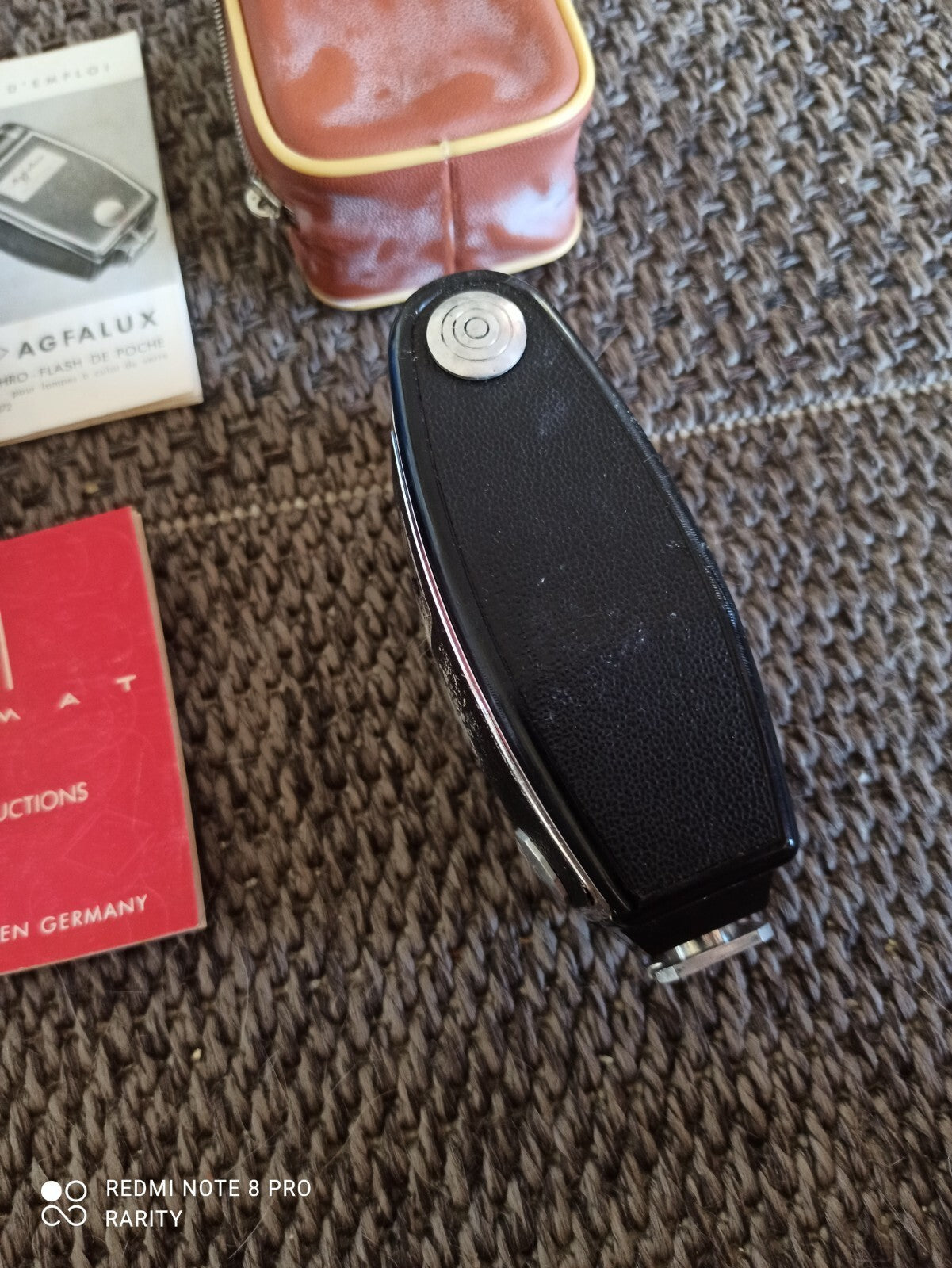 Flash photo Agfa Agfalux vintage avec étui marron et boîte d'origine