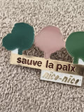 Pin's vintage sauve la paix nico-nico arbres émaillés années 90 badge rétro (Ref