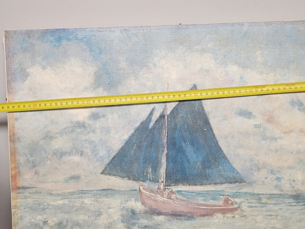 Ancien tableau vintage "Le bateau rouge" reproduction atelier Odilon Redon certi