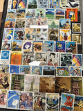 Lot timbres Japon multicolores illustrés thèmes variés (support non inclus)