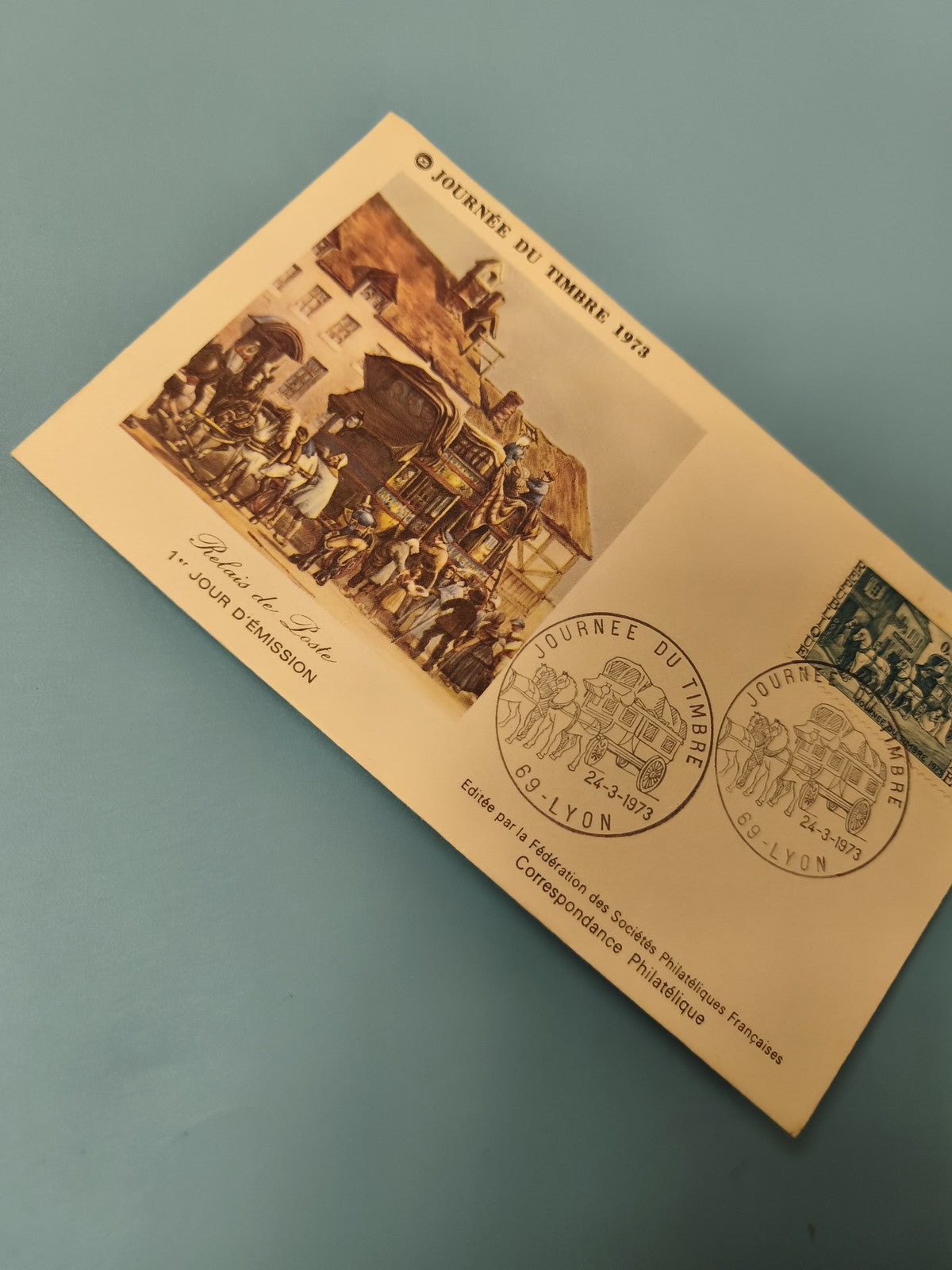 Enveloppe premier jour d?émission FDC Journée du Timbre 1973 Lyon timbre