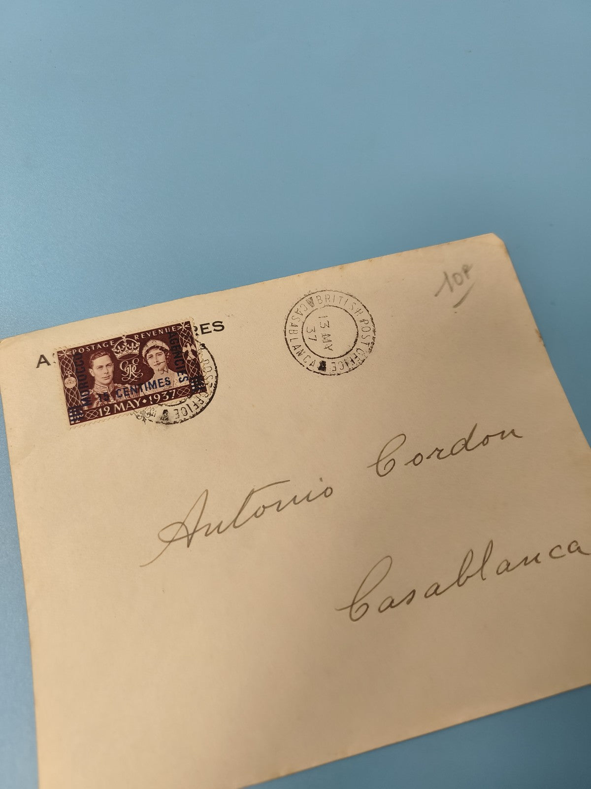 Ancienne enveloppe philatélie timbre 1937 Royaume-Uni Casablanca collection