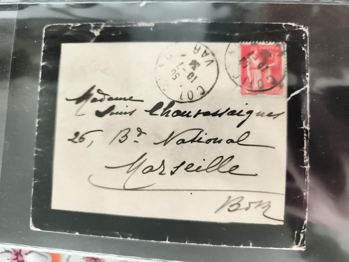 Lettre ancienne oblitérée France timbre Semeuse rouge, cachet Var, philatélie