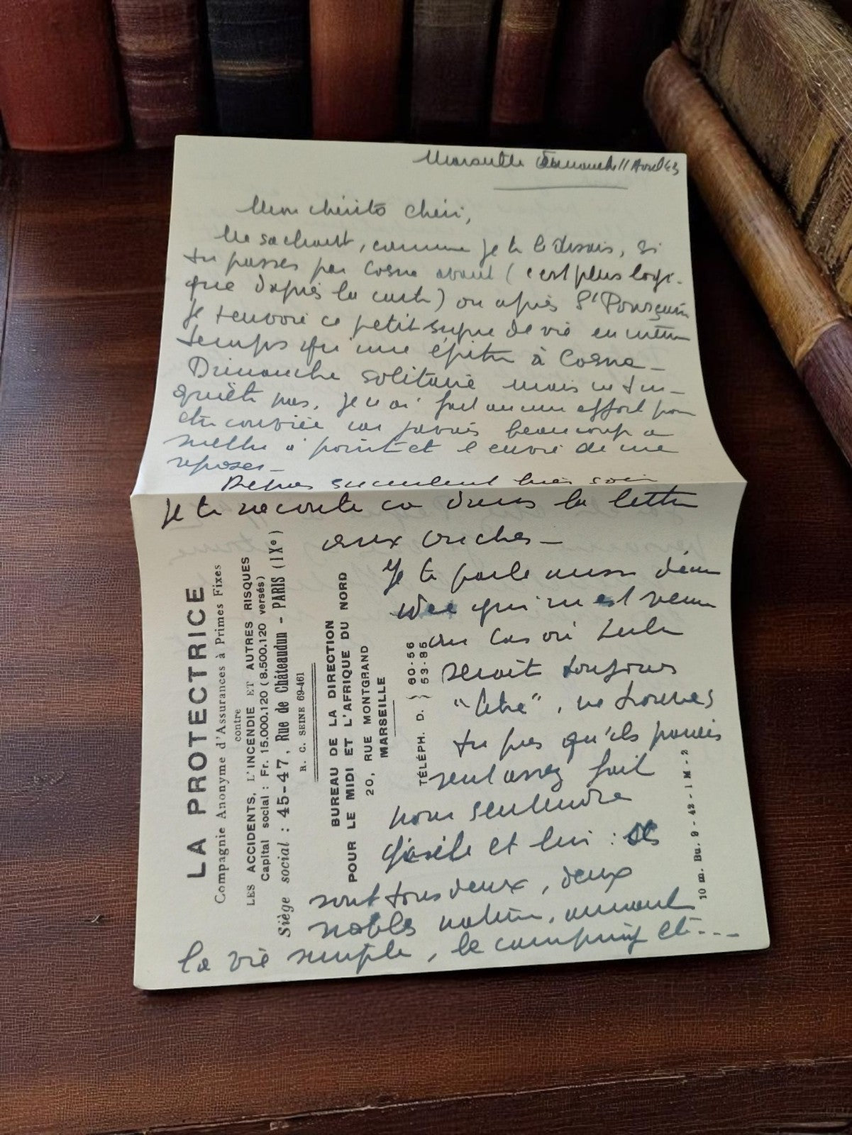Lettre manuscrite 39-45 sur papier La Protectrice, correspondance guerre femme