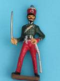 Figurine soldat ancien plomb hussard uniforme vert rouge vintage armée