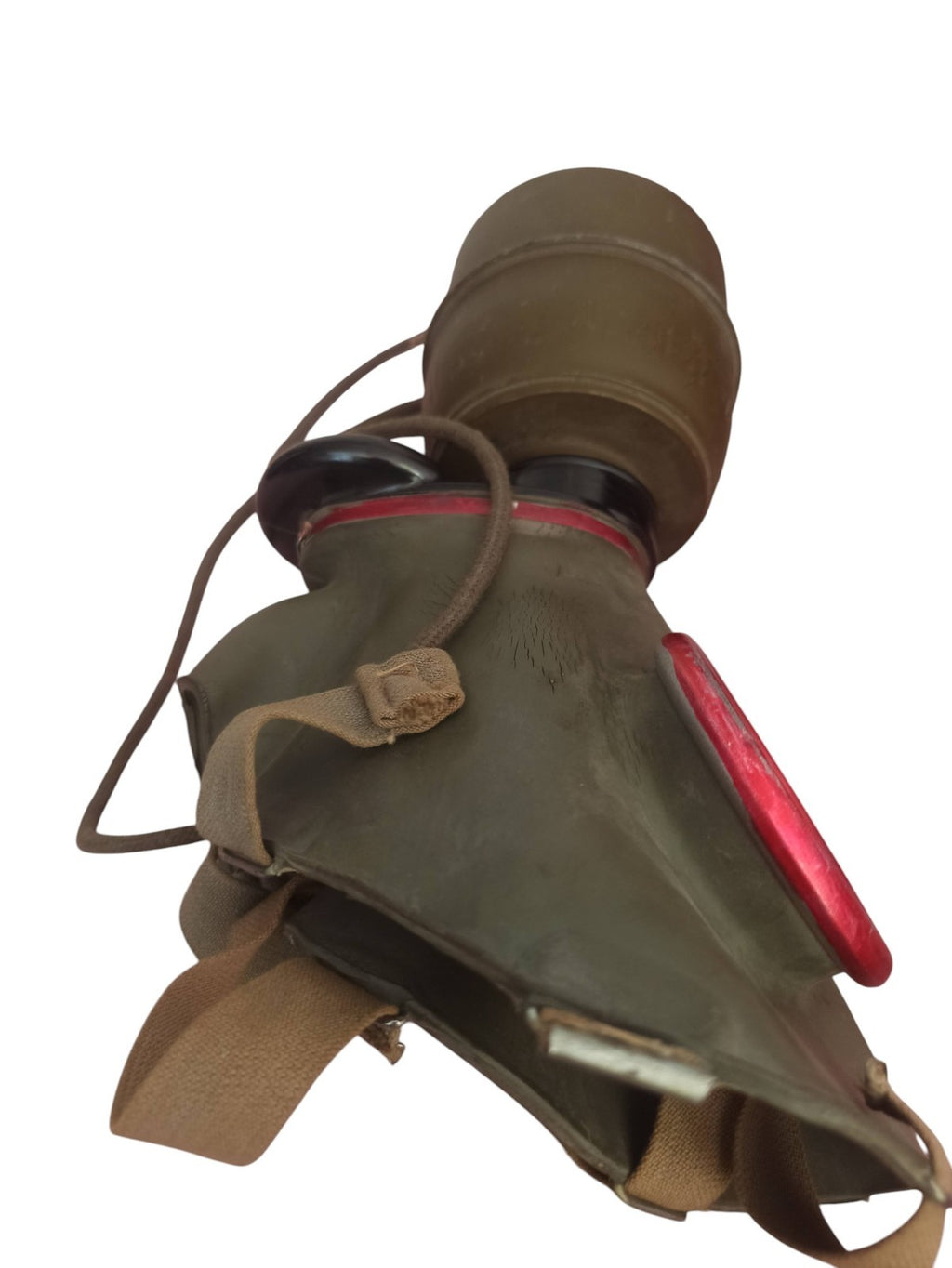 Masque à gaz ancien WW2 avec filtre et boîte métal militaria vintage Seconde Gue