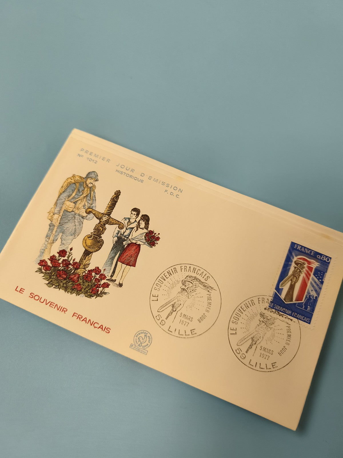 Enveloppe premier jour d?émission FDC Le Souvenir Français Lille 1977 timbre ble