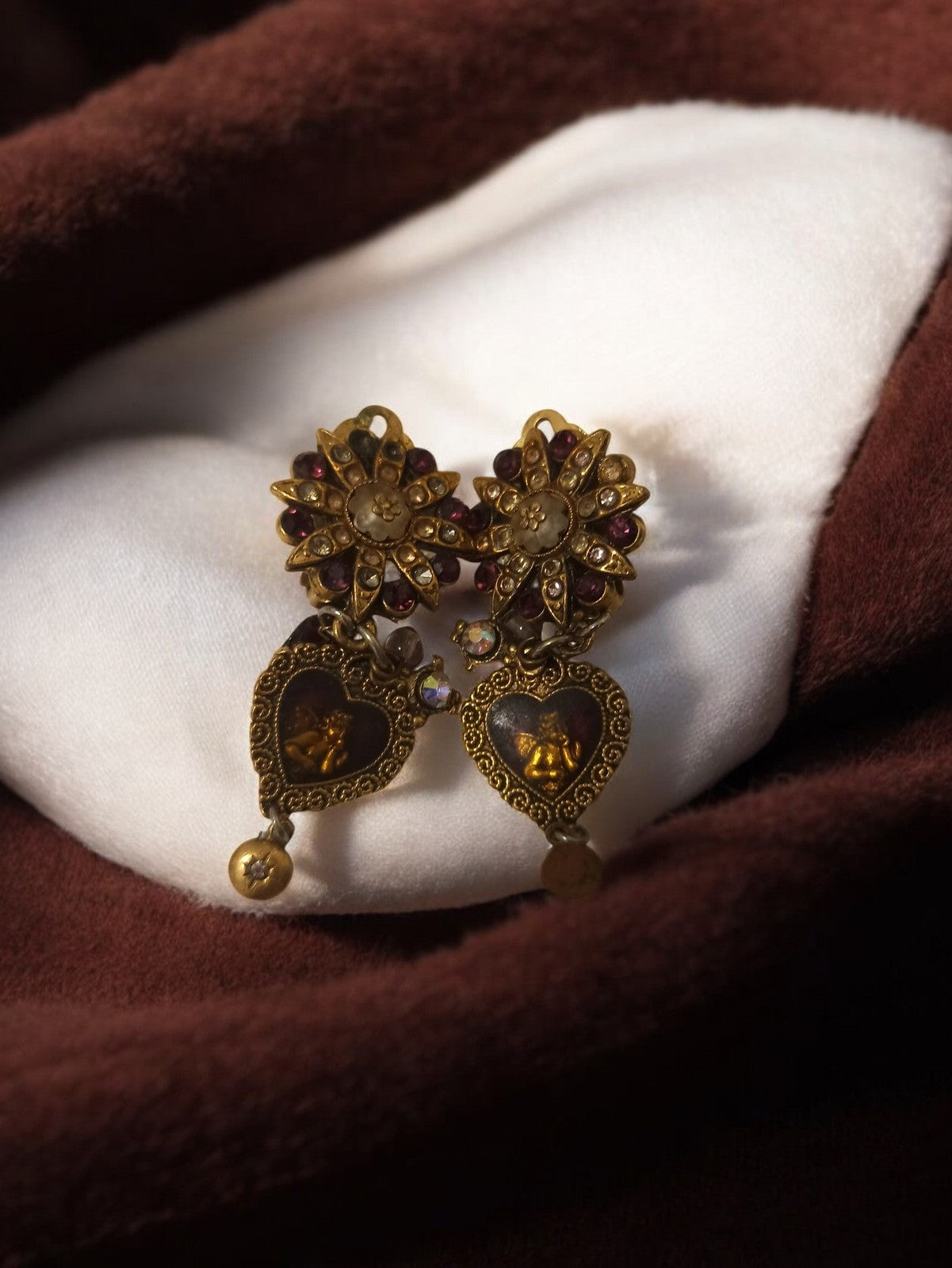 Paire de boucles d?oreilles anciennes vintage début XXe plaqué or rétro
