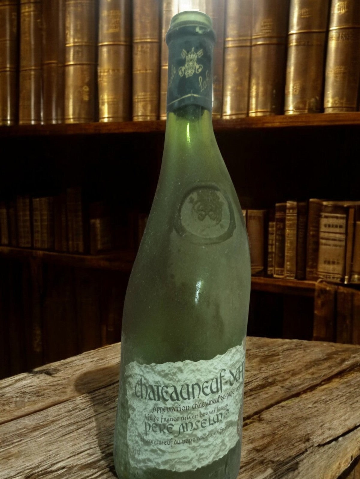 Grande bouteille ancienne Châteauneuf du Pape vide Père Anselme vintage déco