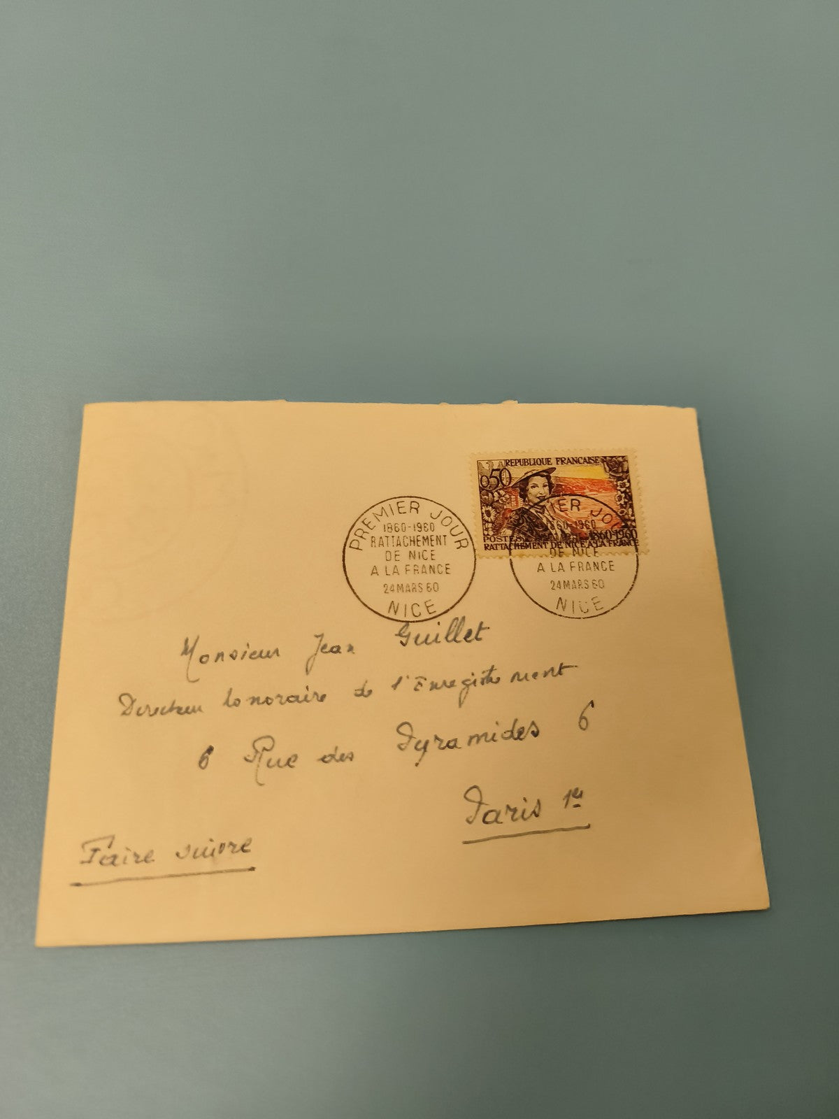 Ancienne enveloppe philatélie Premier Jour Nice 1960 timbre commémoratif