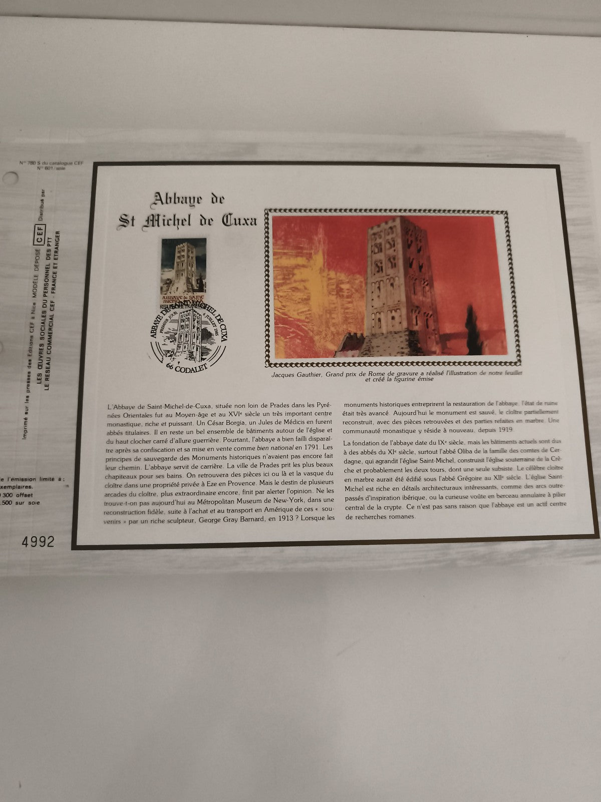 Feuillet CEF Abbaye de St Michel de Cuxa oblitéré philatélie Pyrénées
